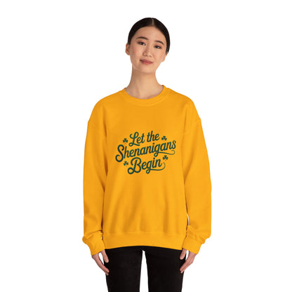 Gildan 18000 Unisex Heavy Blend™ Crewneck Sweatshirt - Let the Shenanigans Begin St. Patrick’s Day Design