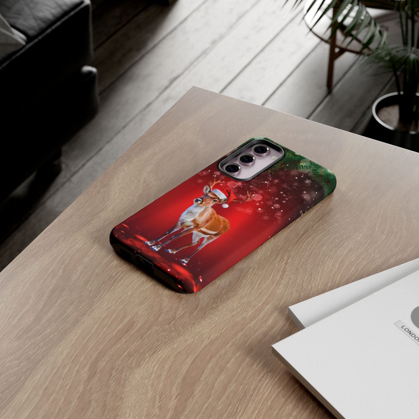 Festive Reindeer No.1 – Santa Hat with Holiday Lights Design for iPhone, Samsung & Google Models