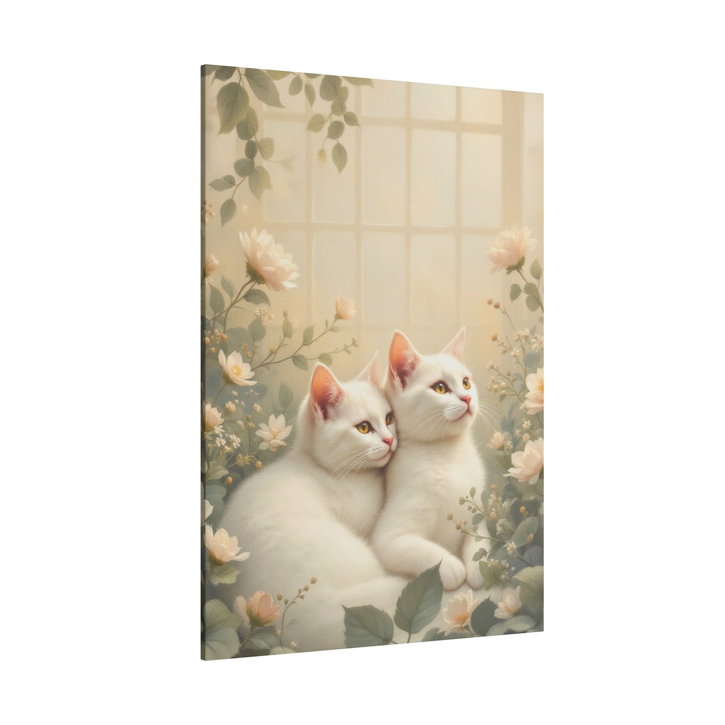 White Chocolate Kitties: Serene Winter Floral Art Giclée Print