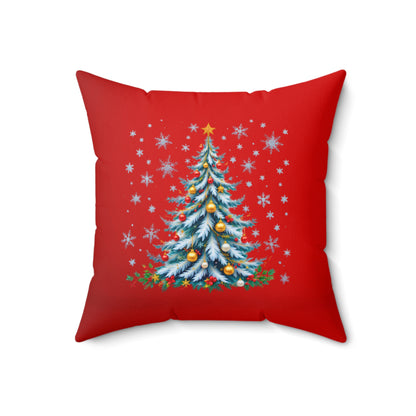 Elegant Christmas Tree Pillow – Snow-Kissed in Blue and Gold