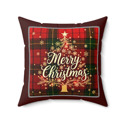 Elegant Christmas Tree Pillow – Festive Plaid Merry Christmas Design