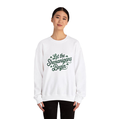 Gildan 18000 Unisex Heavy Blend™ Crewneck Sweatshirt - Let the Shenanigans Begin St. Patrick’s Day Design