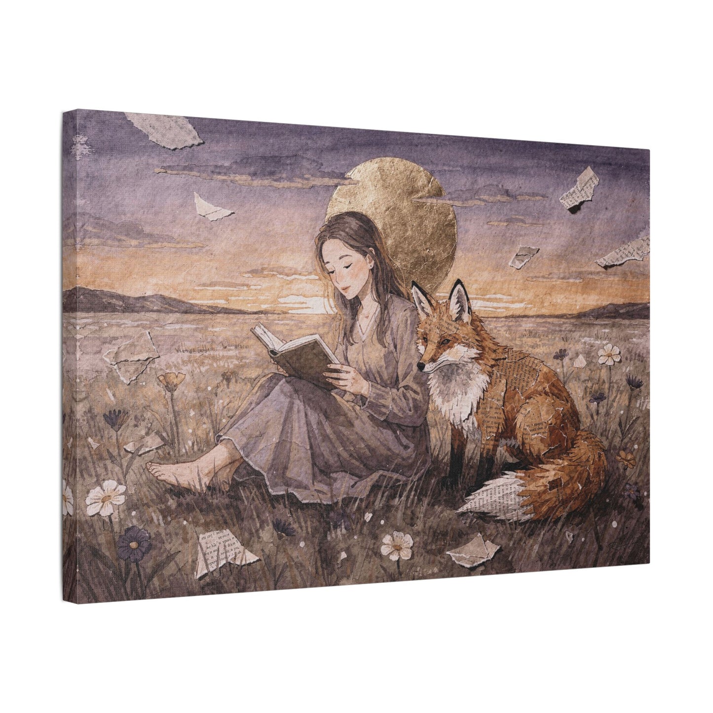 Meadow at Dusk – A Quiet Reading | Storybook Canvas Art