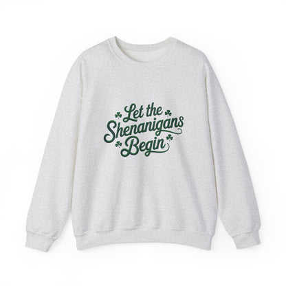 Gildan 18000 Unisex Heavy Blend™ Crewneck Sweatshirt - Let the Shenanigans Begin St. Patrick’s Day Design