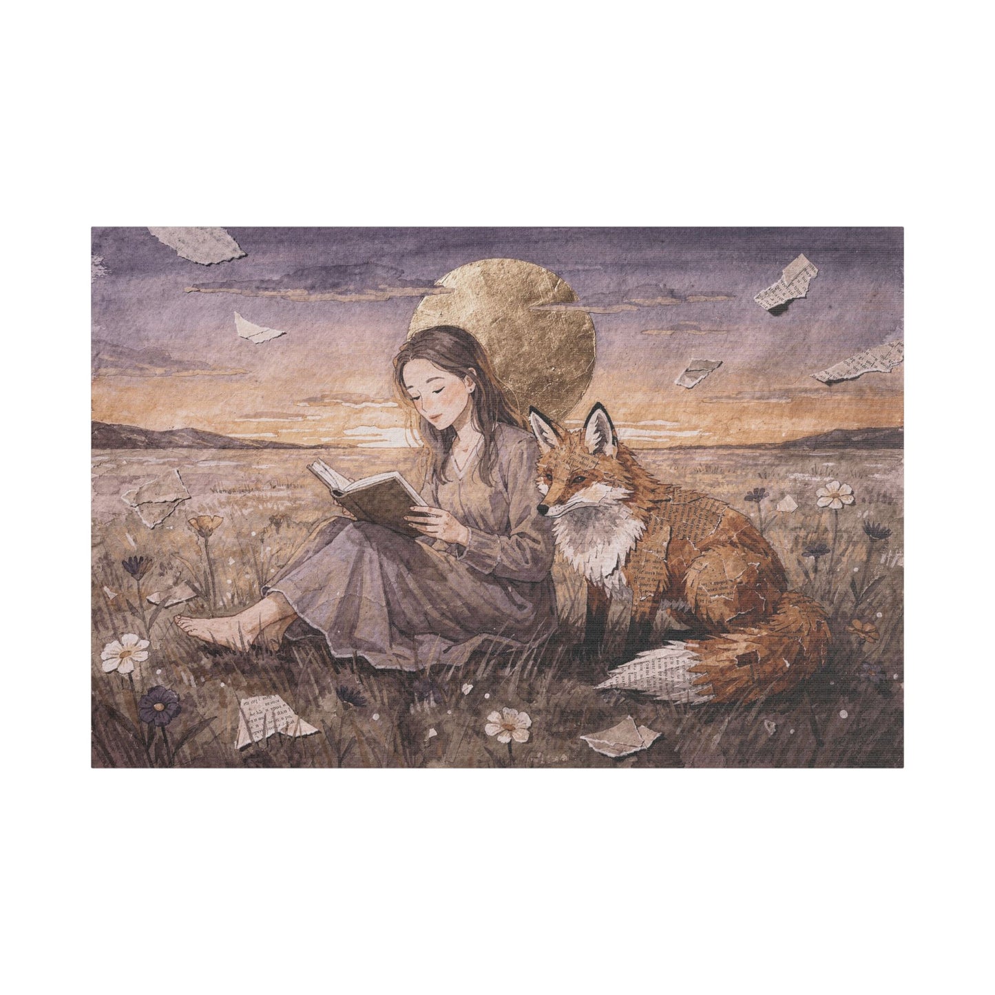 Meadow at Dusk – A Quiet Reading | Storybook Canvas Art