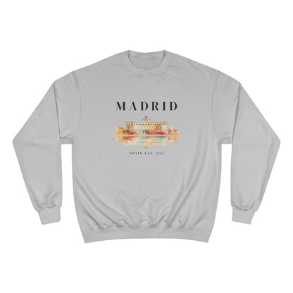 Gray sweatshirt with 'Madrid' and a castle graphic on a white background