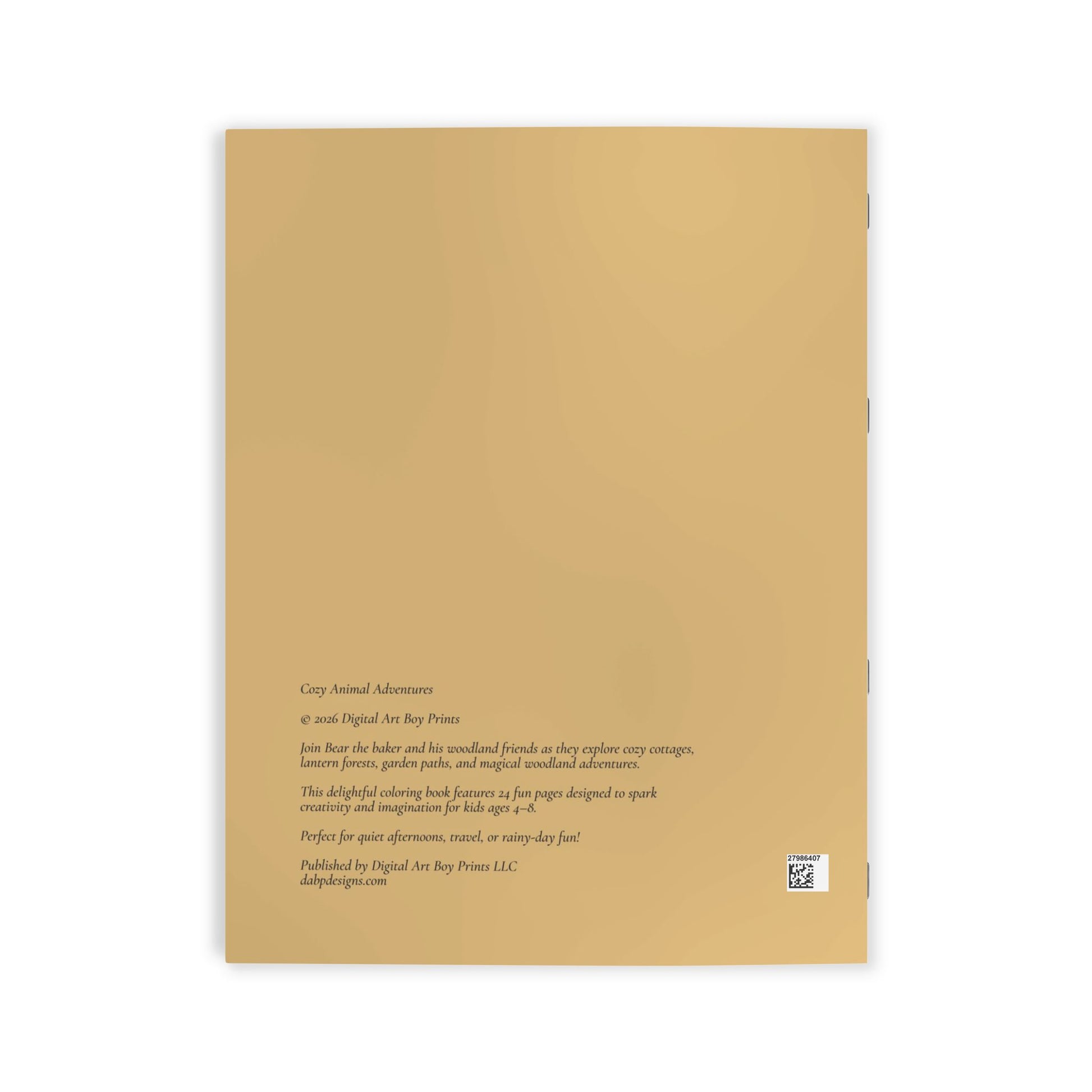 Back cover of a book with text and a logo on a beige background