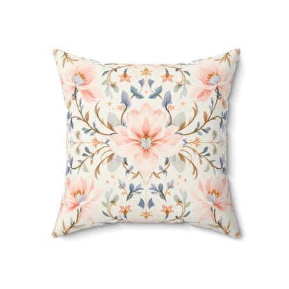Blush Blossom Harmony – Elegant Floral Art Deco Design Throw Pillow