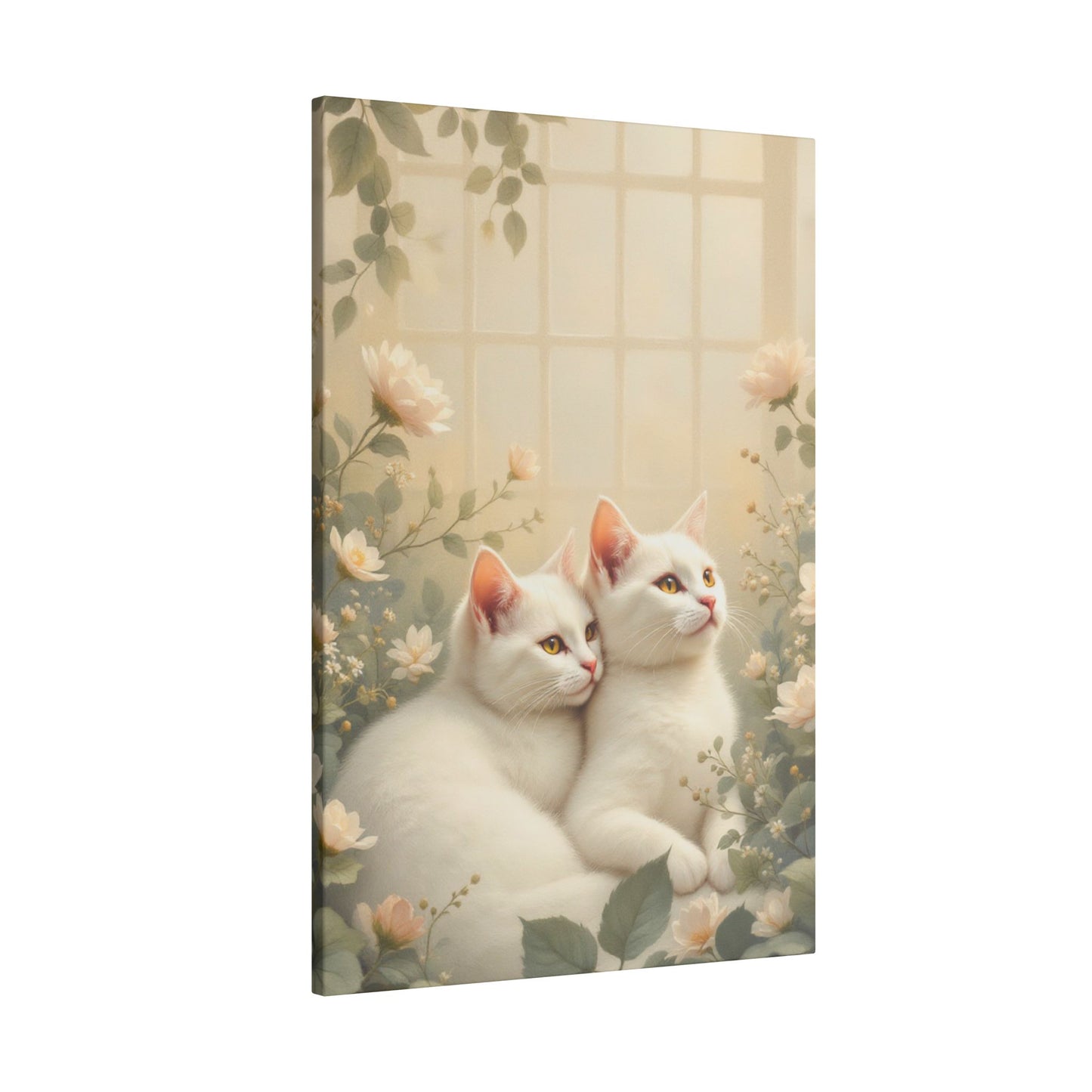 White Chocolate Kitties: Serene Winter Floral Art Giclée Print