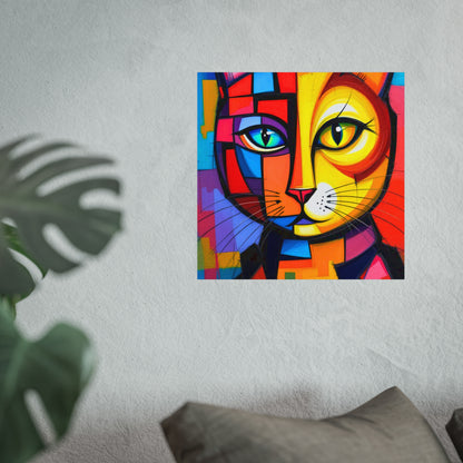 Cubist Cat Portrait - Vibrant Abstract Expression