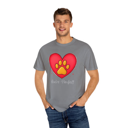 Comfort Colors 1717 Unisex Garment-Dyed T-shirt - "You’re Pawfect!" Adorable Heart and Paw Valentine's Day Design [Color Set 2]