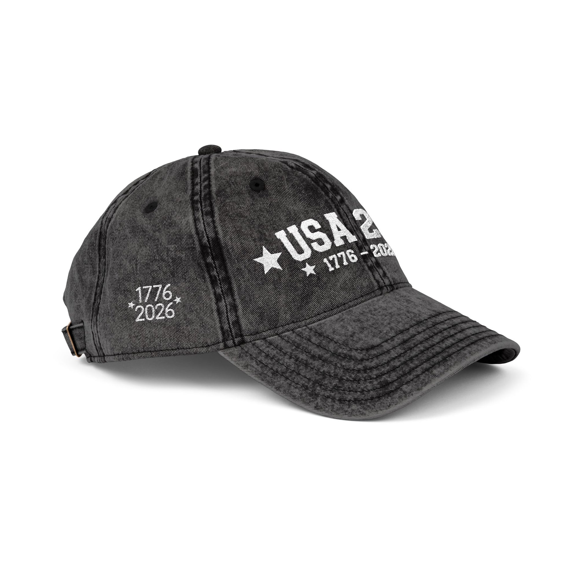 Black denim cap with 'abio' embroidery on a white background