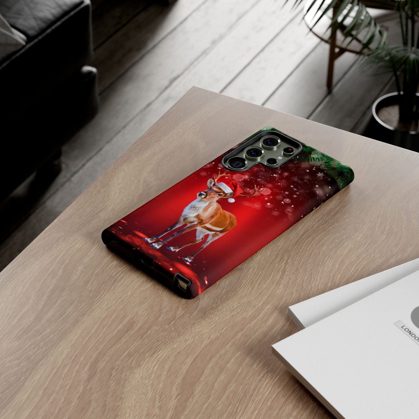 Festive Reindeer No.1 – Santa Hat with Holiday Lights Design for iPhone, Samsung & Google Models