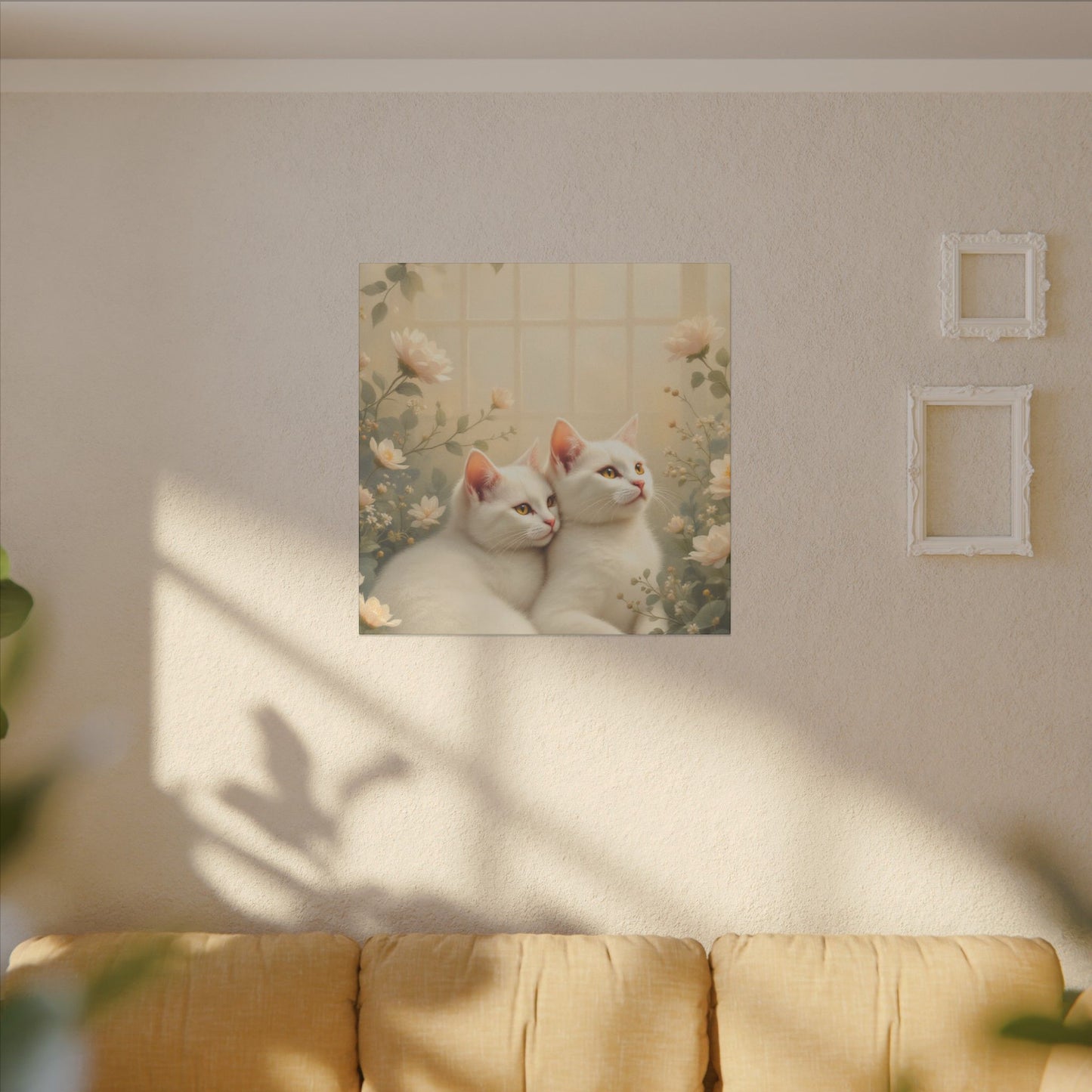 White Chocolate Kitties: Serene Winter Floral Art Giclée Print