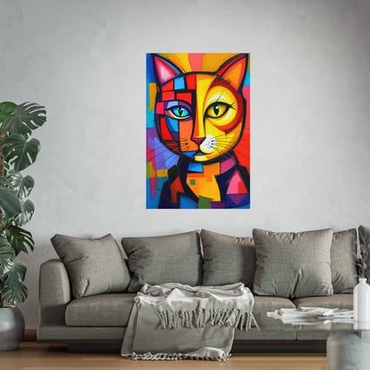 Cubist Cat Portrait - Vibrant Abstract Expression