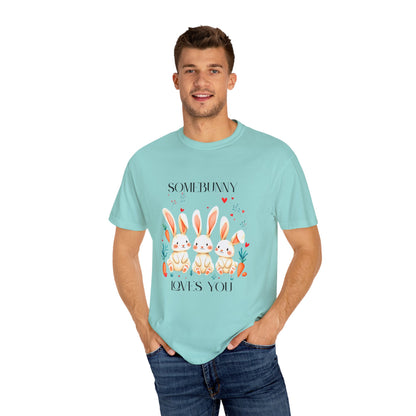 Comfort Colors 1717 Unisex Garment-Dyed T-shirt - “Somebunny Loves You” Trio Bunny Easter Tee