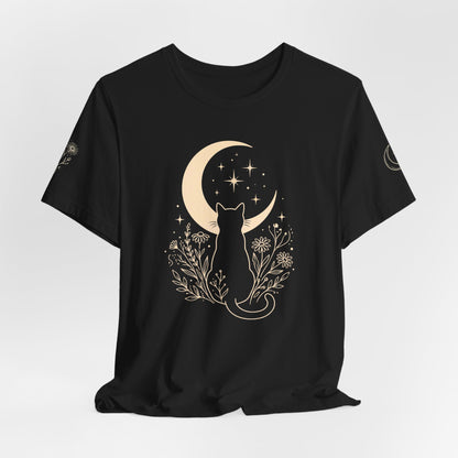 Moon Garden Watcher Cat Celestial Tee