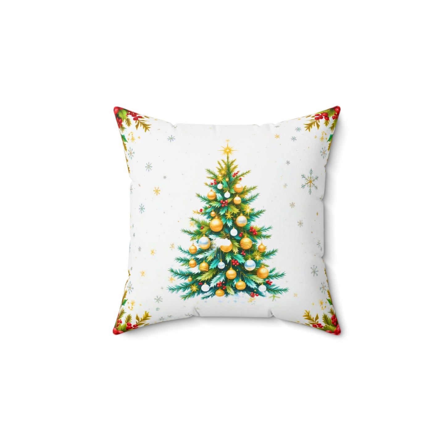 Elegant Christmas Tree Pillow – Festive Gold and Green