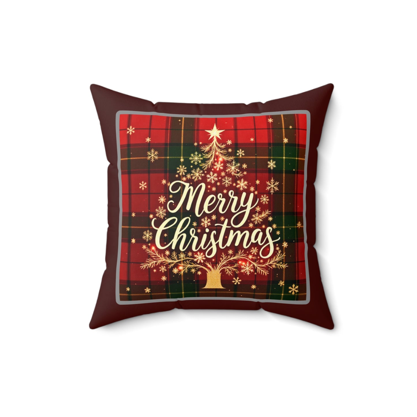 Elegant Christmas Tree Pillow – Festive Plaid Merry Christmas Design