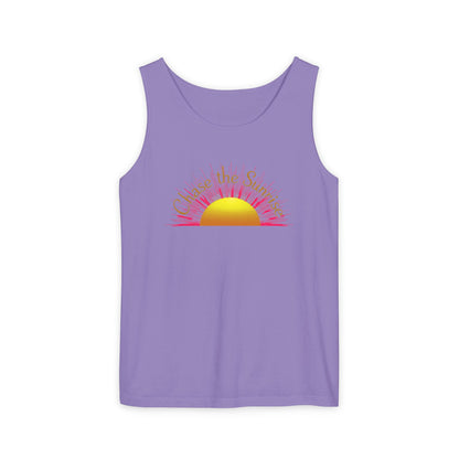 Comfort Colors® 9360 Women's Garment-Dyed Tank Top - Chase the Sunrise Aesthetic Design