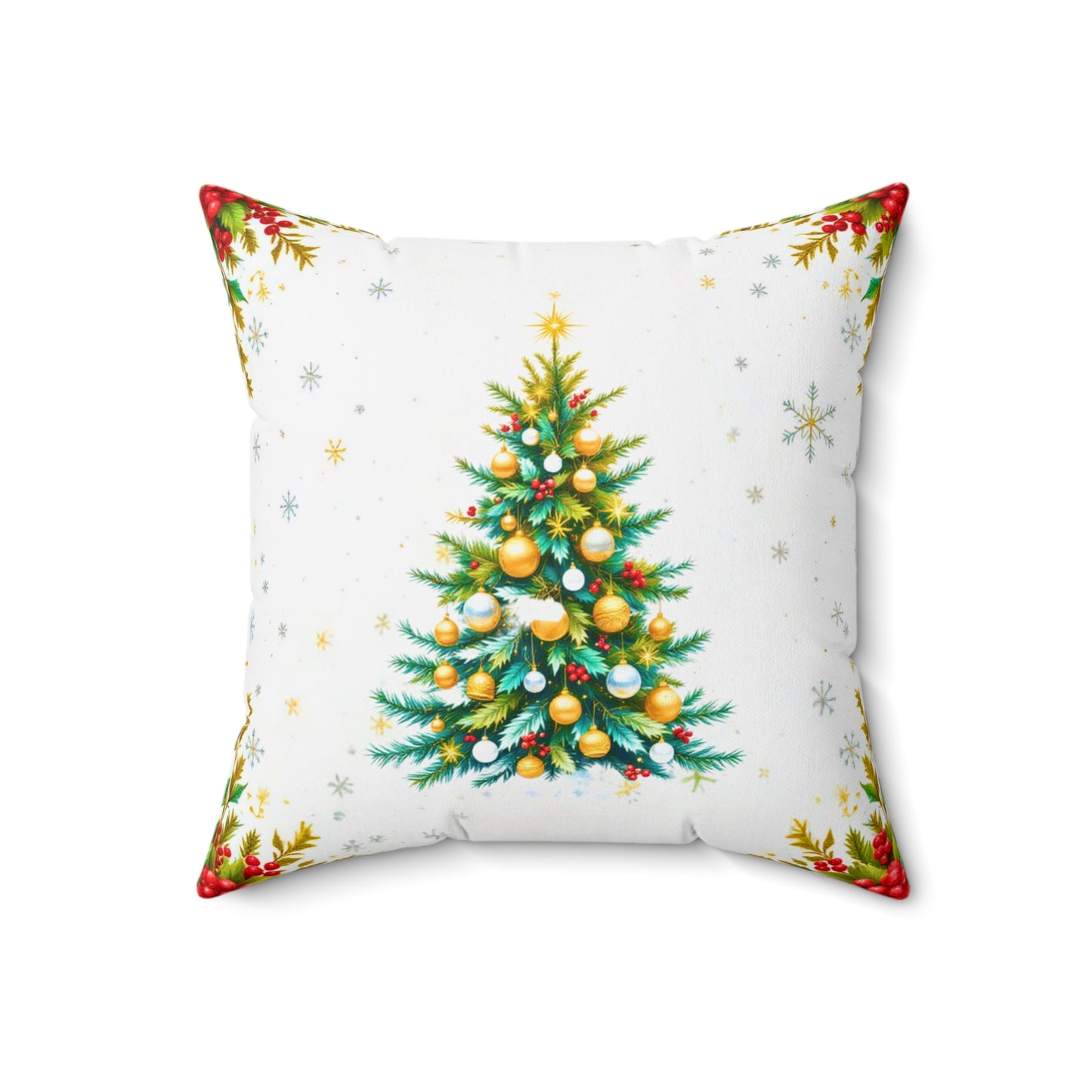 Elegant Christmas Tree Pillow – Festive Gold and Green