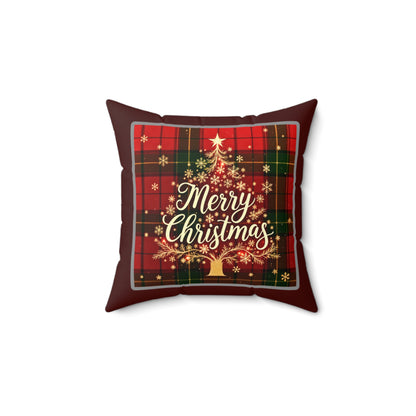 Elegant Christmas Tree Pillow – Festive Plaid Merry Christmas Design