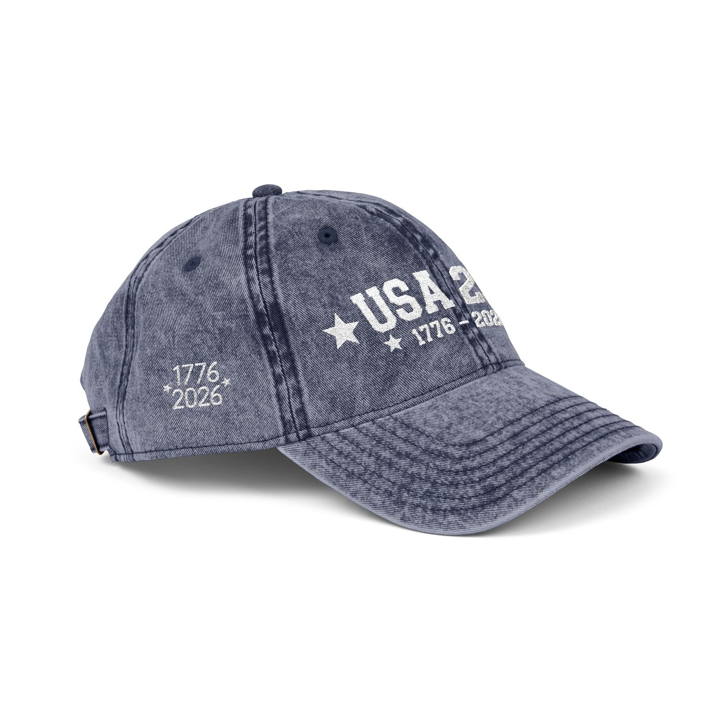 Gray distressed baseball cap with text on a white background