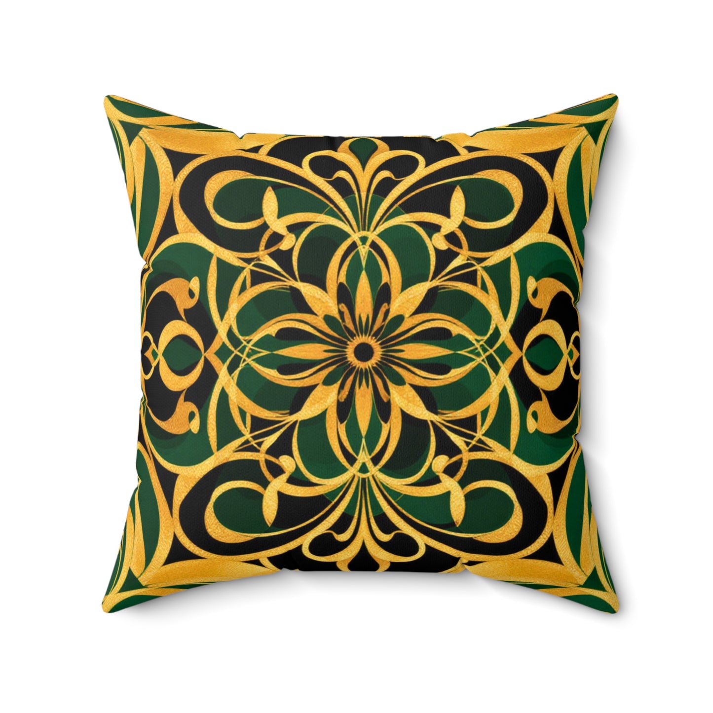 Regal Elegance – Gold & Green Luxe Throw Pillow