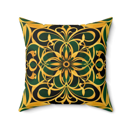 Regal Elegance – Gold & Green Luxe Throw Pillow