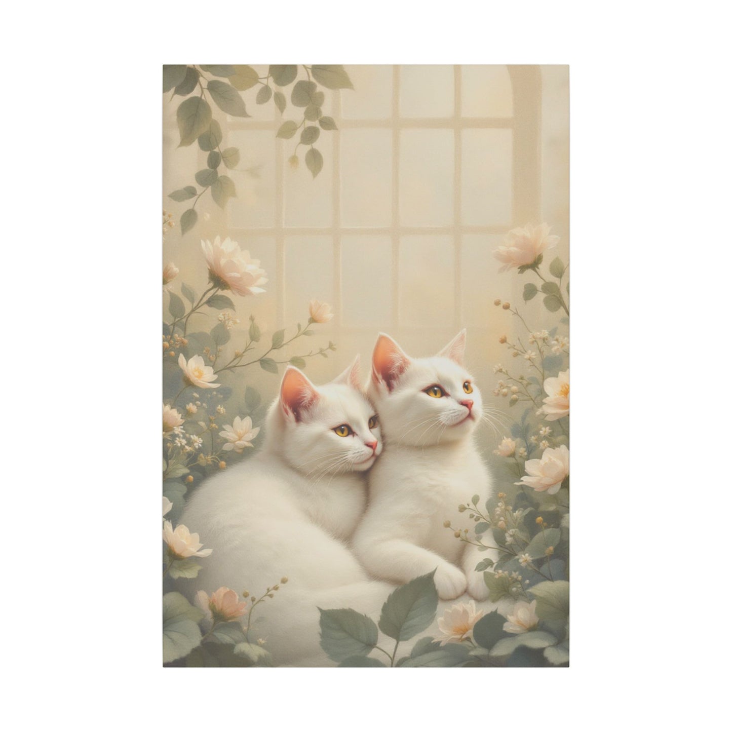 White Chocolate Kitties: Serene Winter Floral Art Giclée Print