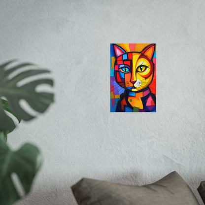 Cubist Cat Portrait - Vibrant Abstract Expression