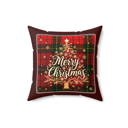 Elegant Christmas Tree Pillow – Festive Plaid Merry Christmas Design