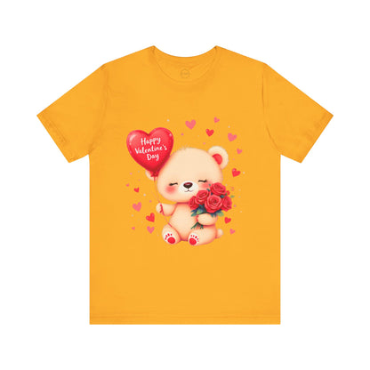 Bella+Canvas · 3001 Unisex Jersey Short Sleeve Tee - Valentine’s Day Bear, Balloon & Roses Design