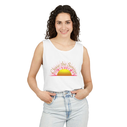 Comfort Colors® 9360 Women's Garment-Dyed Tank Top - Chase the Sunrise Aesthetic Design