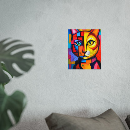 Cubist Cat Portrait - Vibrant Abstract Expression