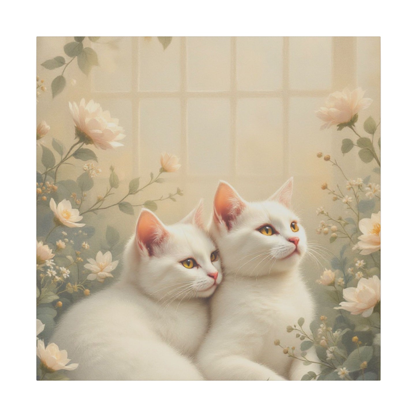 White Chocolate Kitties: Serene Winter Floral Art Giclée Print