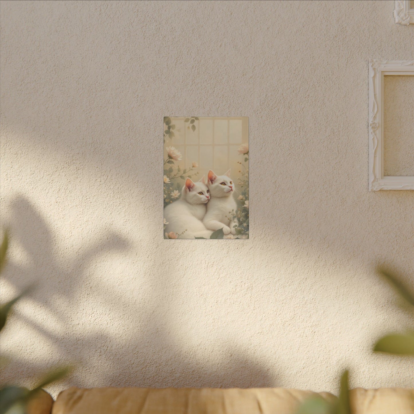 White Chocolate Kitties: Serene Winter Floral Art Giclée Print