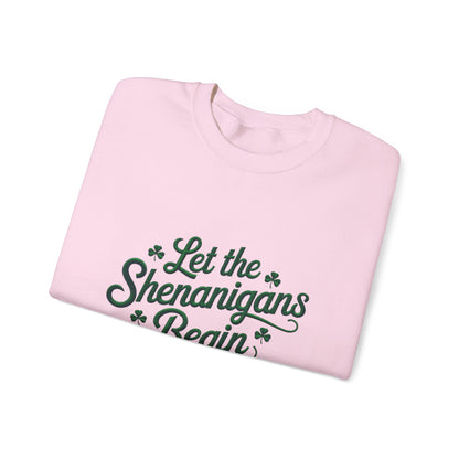 Gildan 18000 Unisex Heavy Blend™ Crewneck Sweatshirt - Let the Shenanigans Begin St. Patrick’s Day Design