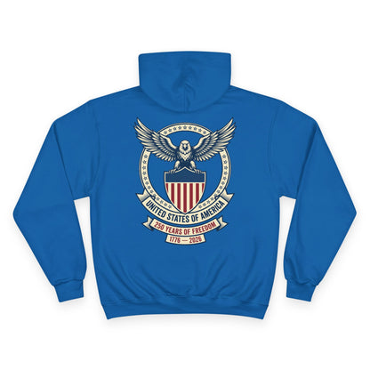 USA 250 Years Hoodie (1776–2026) – Commemorative Patriotic Back Crest Hoodie