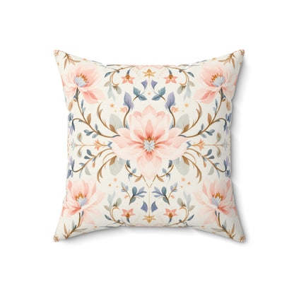 Blush Blossom Harmony – Elegant Floral Art Deco Design Throw Pillow