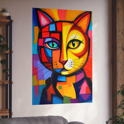 Cubist Cat Portrait - Vibrant Abstract Expression