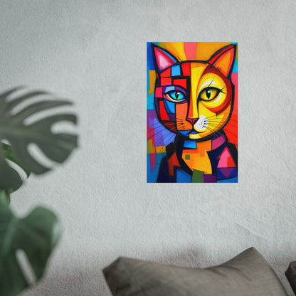 Cubist Cat Portrait - Vibrant Abstract Expression