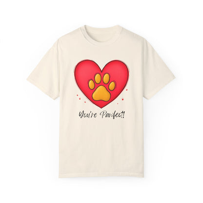 Comfort Colors 1717 Unisex Garment-Dyed T-shirt - "You’re Pawfect!" Adorable Heart and Paw Valentine's Day Design [Color Set 1]