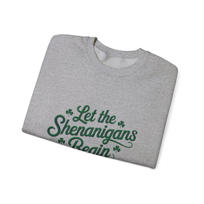 Gildan 18000 Unisex Heavy Blend™ Crewneck Sweatshirt - Let the Shenanigans Begin St. Patrick’s Day Design