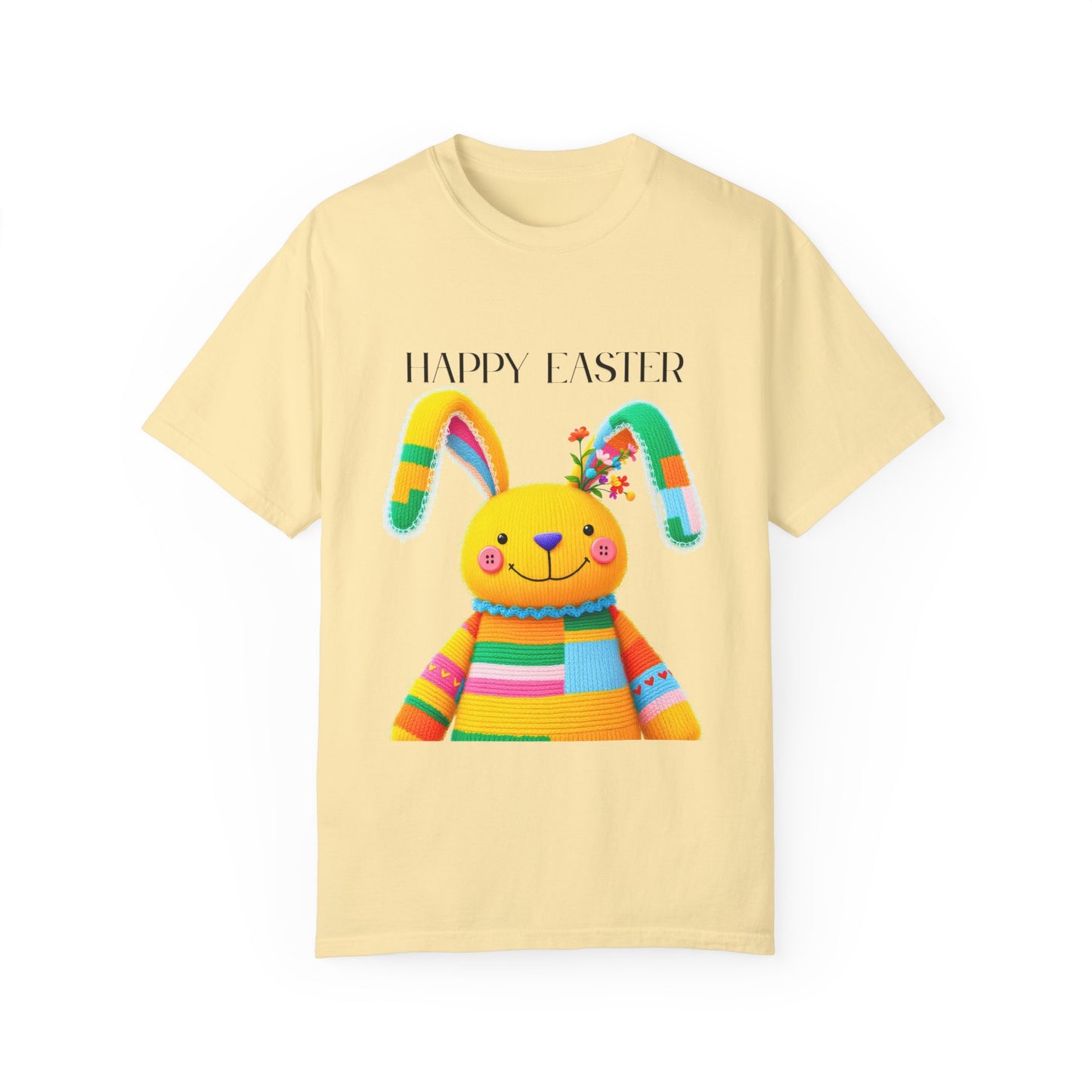 Comfort Colors 1717 Unisex Garment-Dyed T-shirt - Patchwork Bunny Bliss – Knitted Toy Happy Easter