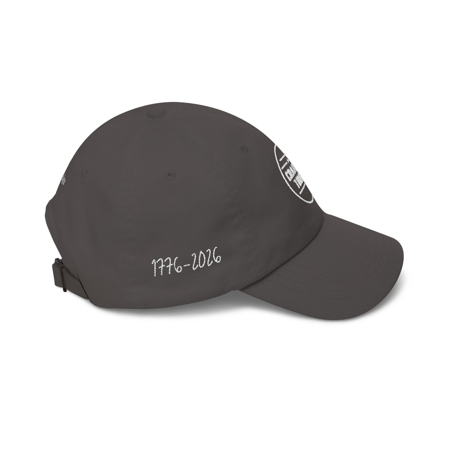 Black cap with a brand logo on a white background