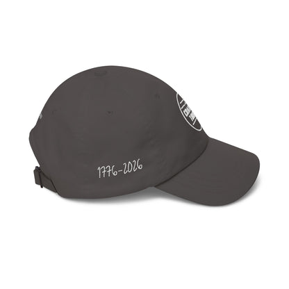 Black cap with a brand logo on a white background