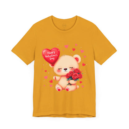 Bella+Canvas · 3001 Unisex Jersey Short Sleeve Tee - Valentine’s Day Bear, Balloon & Roses Design