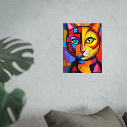 Cubist Cat Portrait - Vibrant Abstract Expression