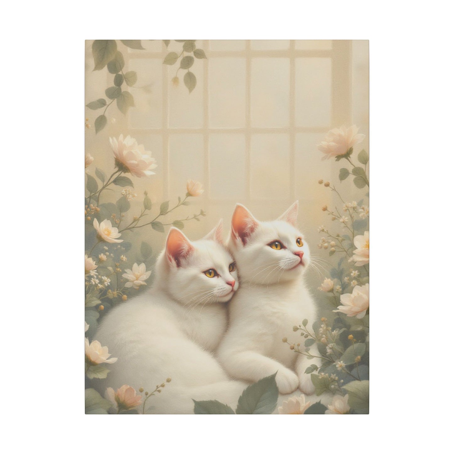 White Chocolate Kitties: Serene Winter Floral Art Giclée Print